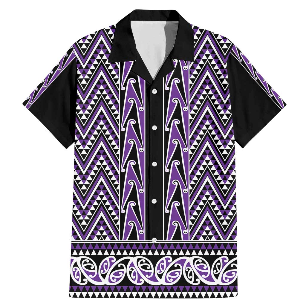 New Zealand Maori Niho Taniwha Family Matching Mermaid Dress and Hawaiian Shirt Waiporopo Mangopare and Puhoro Pattern LT9 Dad's Shirt - Short Sleeve Purple - Polynesian Pride