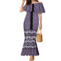 New Zealand Maori Niho Taniwha Family Matching Mermaid Dress and Hawaiian Shirt Waiporopo Mangopare and Puhoro Pattern LT9 Mom's Dress Purple - Polynesian Pride