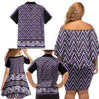 New Zealand Maori Niho Taniwha Family Matching Off Shoulder Short Dress and Hawaiian Shirt Waiporopo Mangopare and Puhoro Pattern