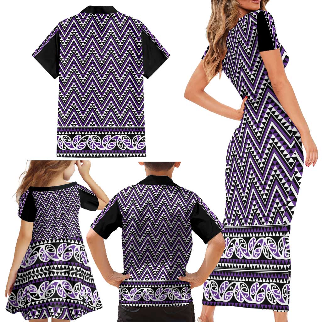 New Zealand Maori Niho Taniwha Family Matching Short Sleeve Bodycon Dress and Hawaiian Shirt Waiporopo Mangopare and Puhoro Pattern LT9 - Polynesian Pride