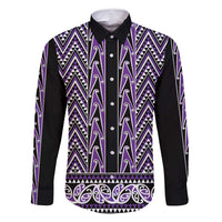 New Zealand Maori Niho Taniwha Family Matching Summer Maxi Dress and Hawaiian Shirt Waiporopo Mangopare and Puhoro Pattern LT9 Dad's Shirt - Long Sleeve Purple - Polynesian Pride