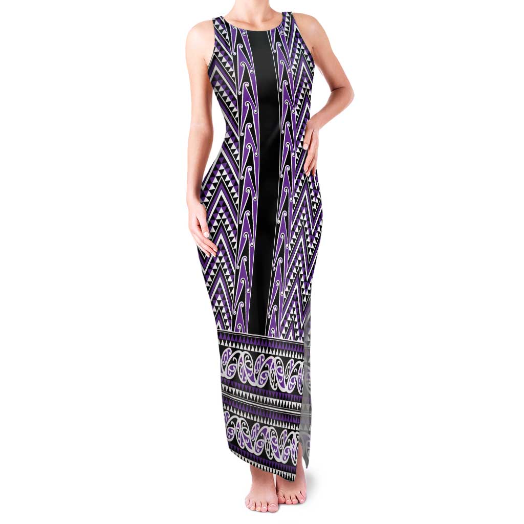 New Zealand Maori Niho Taniwha Family Matching Tank Maxi Dress and Hawaiian Shirt Waiporopo Mangopare and Puhoro Pattern LT9 Mom's Dress Purple - Polynesian Pride