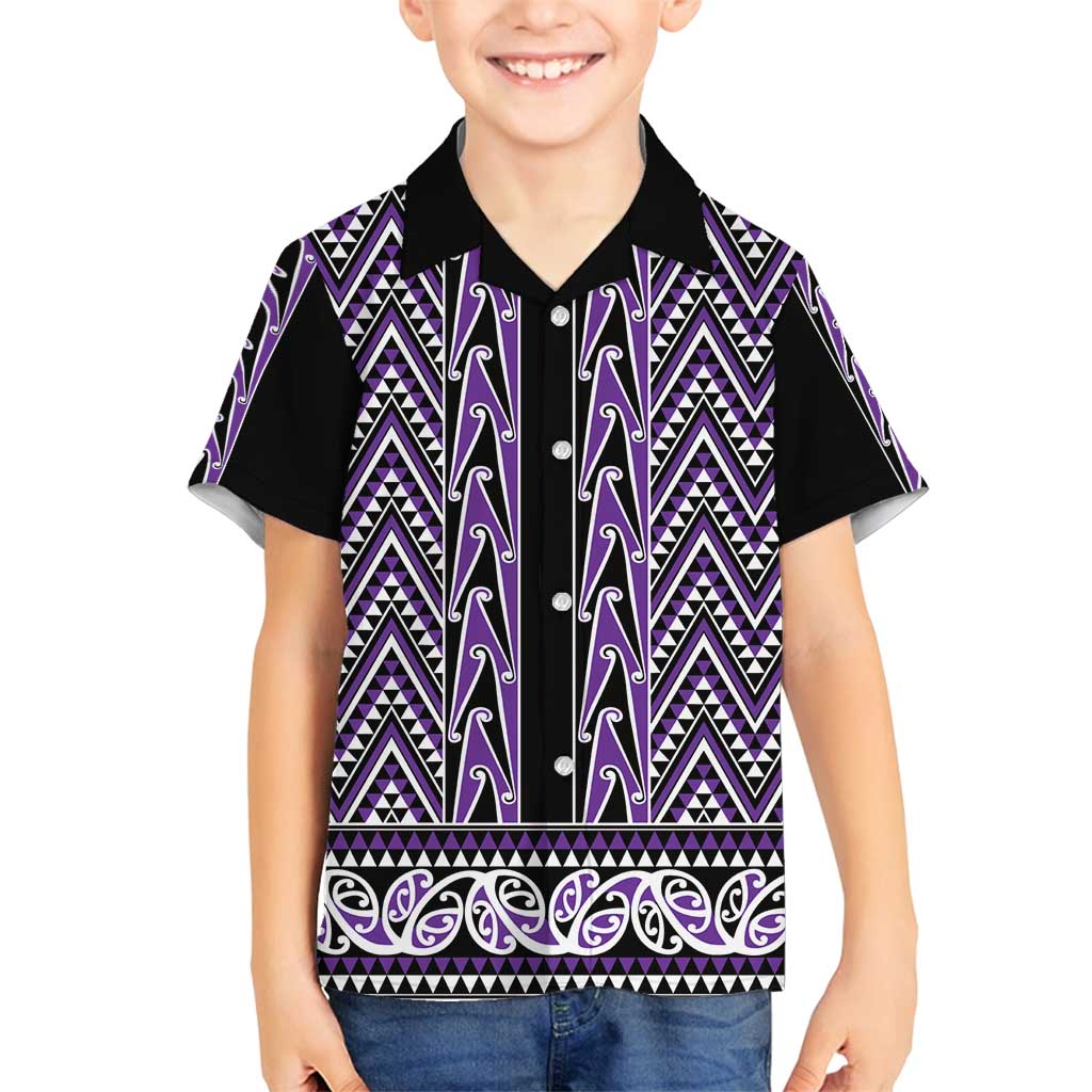 New Zealand Maori Niho Taniwha Family Matching Tank Maxi Dress and Hawaiian Shirt Waiporopo Mangopare and Puhoro Pattern LT9 Son's Shirt Purple - Polynesian Pride