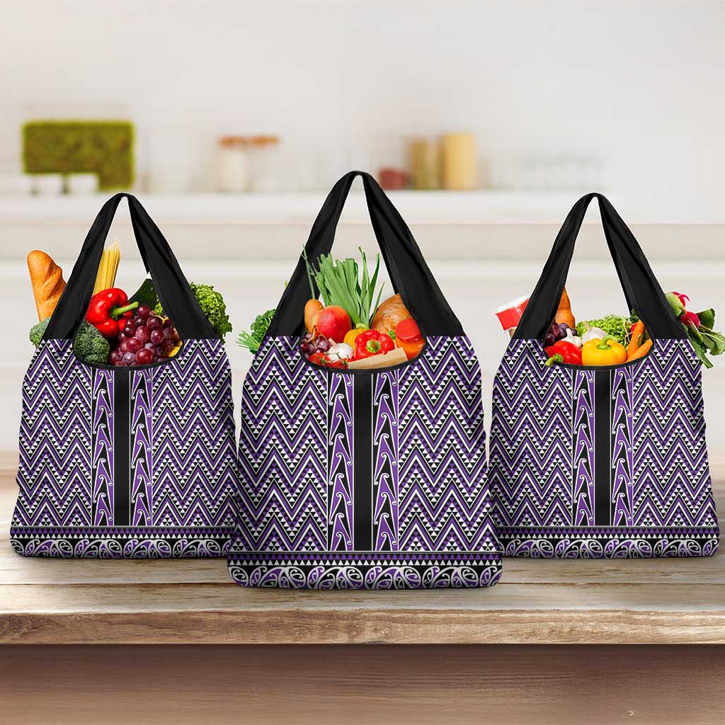 New Zealand Maori Niho Taniwha Grocery Bag Waiporopo Mangopare and Puhoro Pattern LT9 3-pack One Size Purple - Polynesian Pride