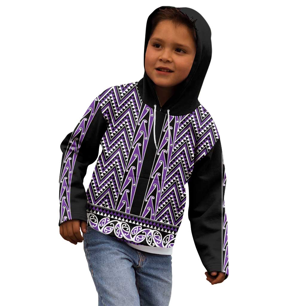 New Zealand Maori Niho Taniwha Kid Hoodie Waiporopo Mangopare and Puhoro Pattern