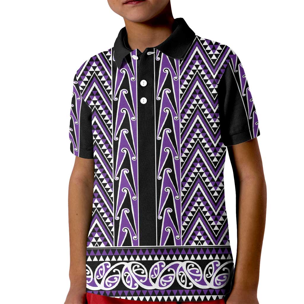 New Zealand Maori Niho Taniwha Kid Polo Shirt Waiporopo Mangopare and Puhoro Pattern LT9 Kid Purple - Polynesian Pride