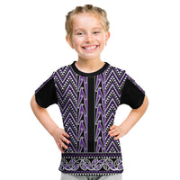New Zealand Maori Niho Taniwha Kid T Shirt Waiporopo Mangopare and Puhoro Pattern LT9 Purple - Polynesian Pride