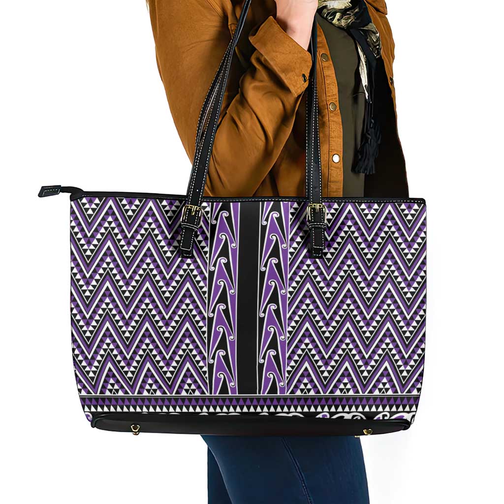 New Zealand Maori Niho Taniwha Leather Tote Bag Waiporopo Mangopare and Puhoro Pattern LT9 - Polynesian Pride