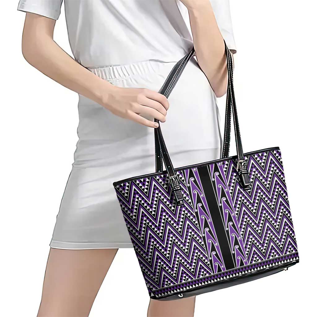 New Zealand Maori Niho Taniwha Leather Tote Bag Waiporopo Mangopare and Puhoro Pattern LT9 - Polynesian Pride