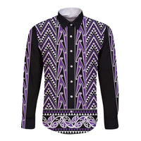 New Zealand Maori Niho Taniwha Long Sleeve Button Shirt Waiporopo Mangopare and Puhoro Pattern LT9 Unisex Purple - Polynesian Pride