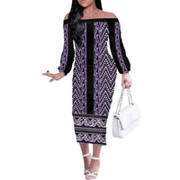 New Zealand Maori Niho Taniwha Off The Shoulder Long Sleeve Dress Waiporopo Mangopare and Puhoro Pattern