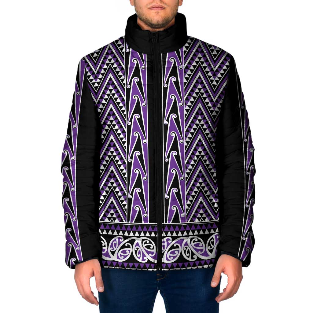 New Zealand Maori Niho Taniwha Padded Jacket Waiporopo Mangopare and Puhoro Pattern - Polynesian Pride