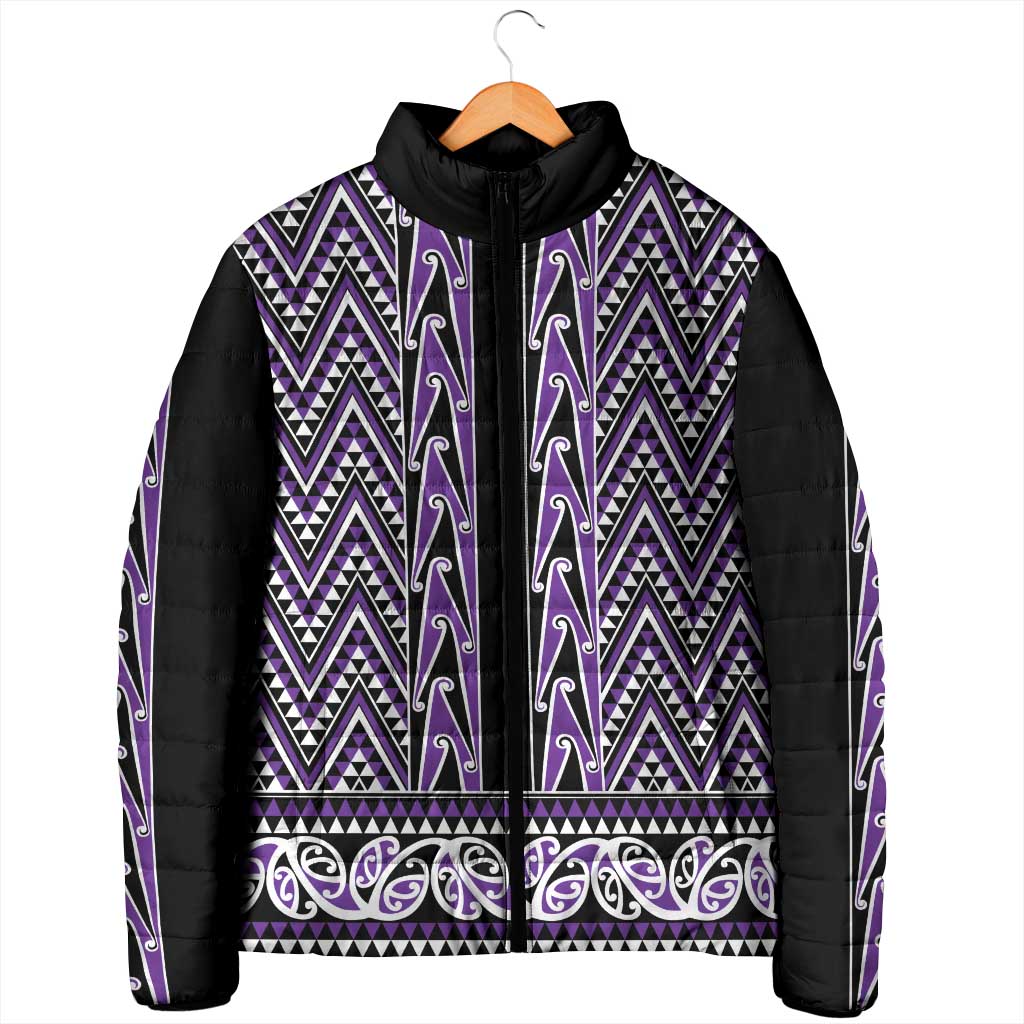 New Zealand Maori Niho Taniwha Padded Jacket Waiporopo Mangopare and Puhoro Pattern - Polynesian Pride