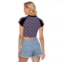 New Zealand Maori Niho Taniwha Raglan Cropped T Shirt Waiporopo Mangopare and Puhoro Pattern LT9 - Polynesian Pride