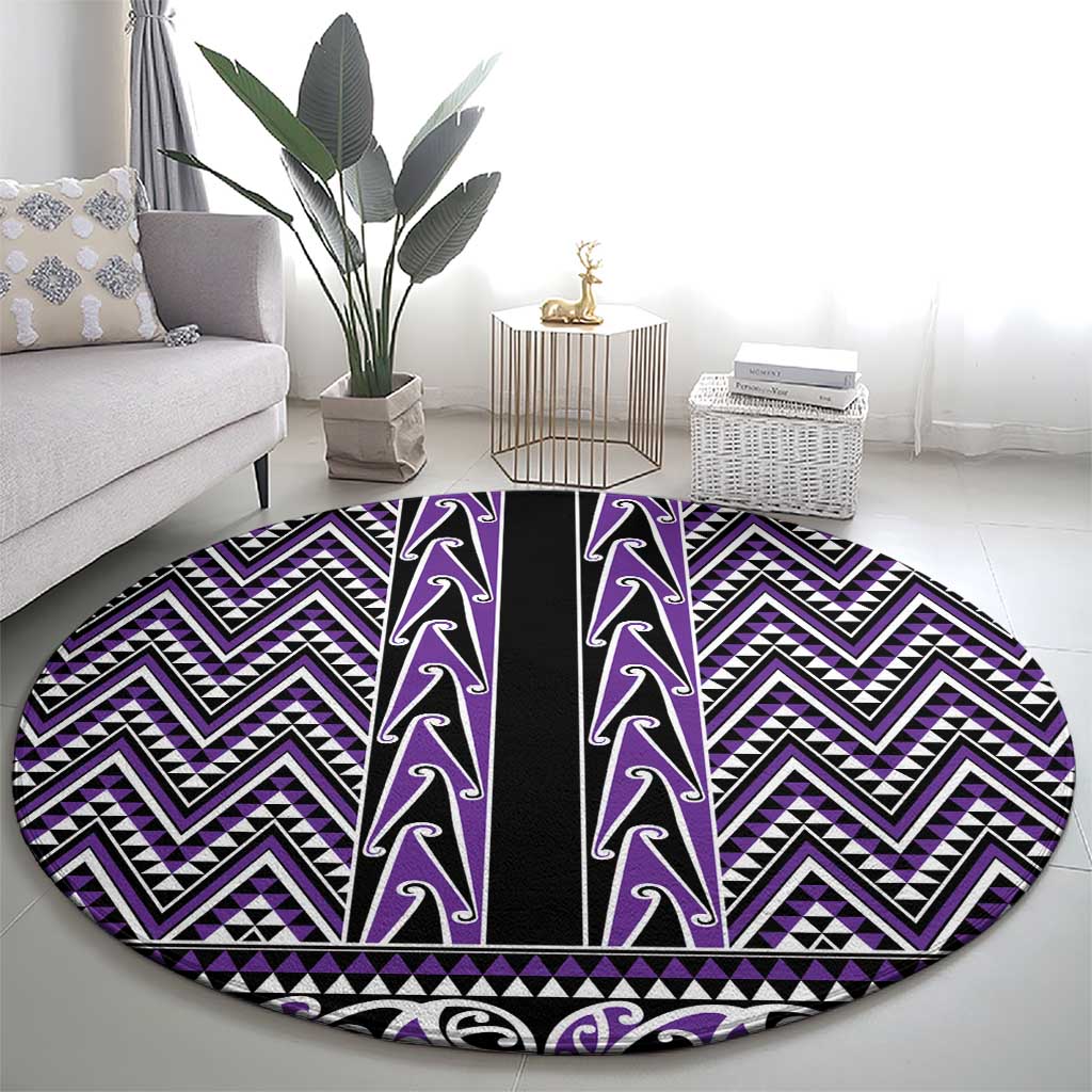 New Zealand Maori Niho Taniwha Round Carpet Waiporopo Mangopare and Puhoro Pattern