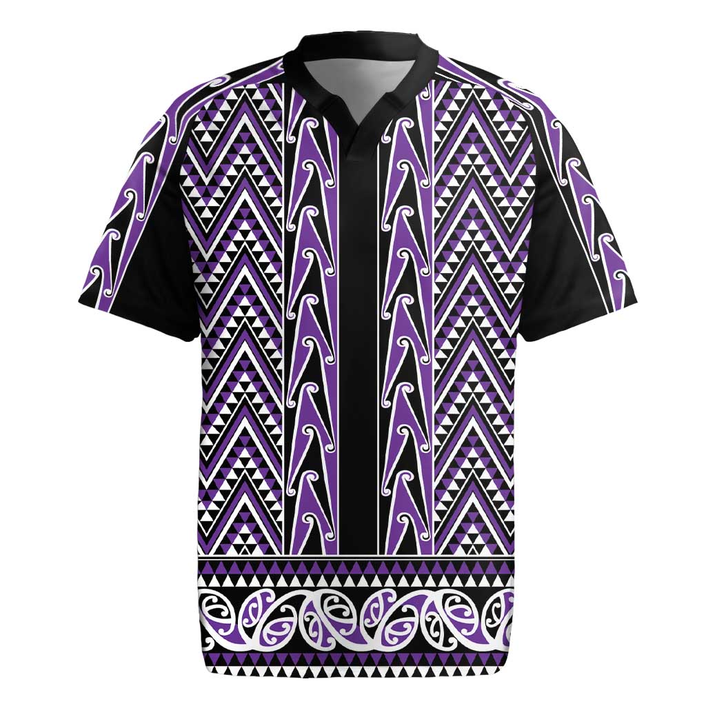 New Zealand Maori Niho Taniwha Rugby Jersey Waiporopo Mangopare and Puhoro Pattern LT9 Purple - Polynesian Pride