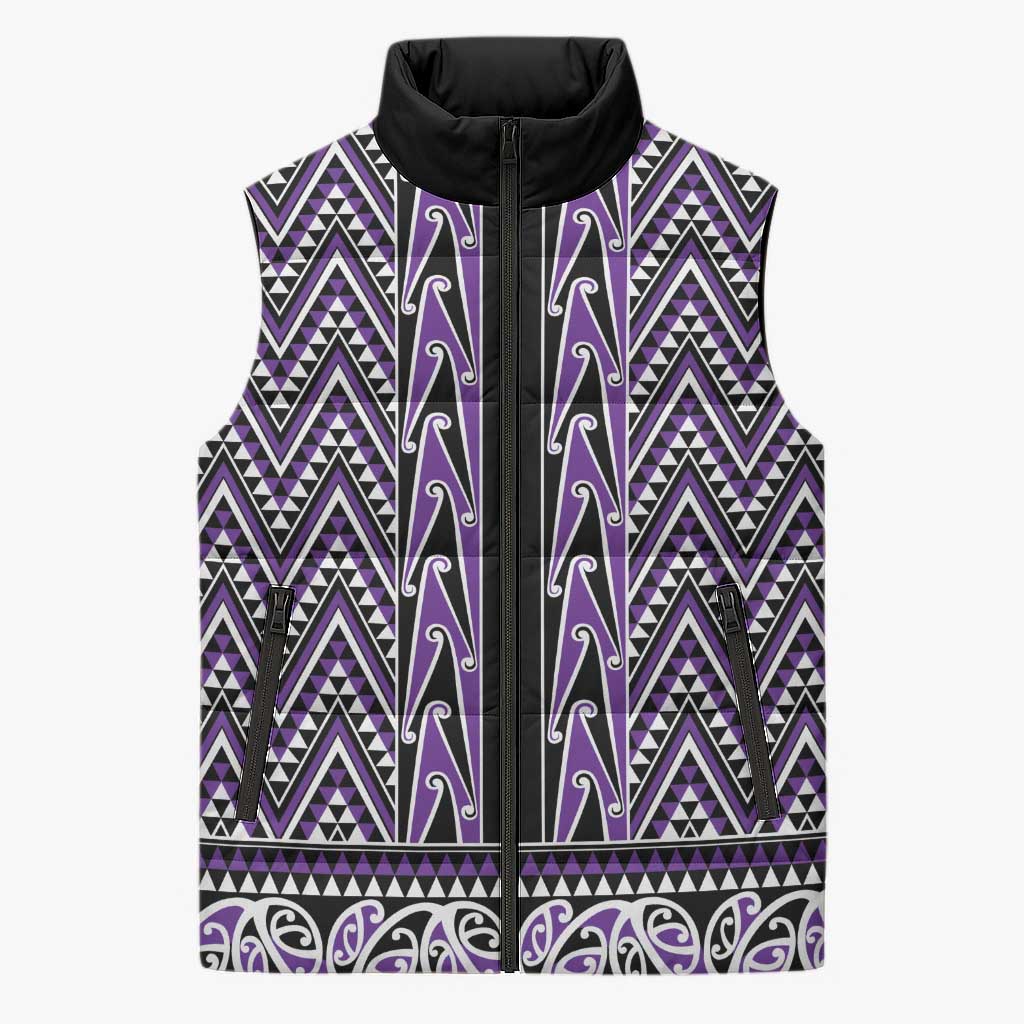 New Zealand Maori Niho Taniwha Sleeveless Puffer Jacket Waiporopo Mangopare and Puhoro Pattern - Polynesian Pride