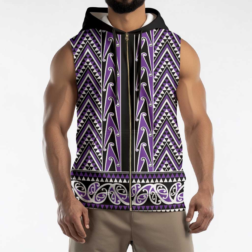 New Zealand Maori Niho Taniwha Sleeveless Zip Hoodie Waiporopo Mangopare and Puhoro Pattern - Polynesian Pride