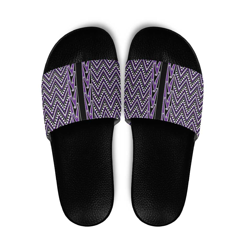 New Zealand Maori Niho Taniwha Slide Sandals Waiporopo Mangopare and Puhoro Pattern - Polynesian Pride