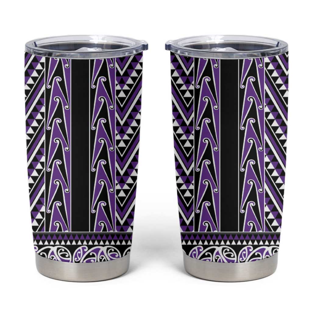 New Zealand Maori Niho Taniwha Tumbler Cup Waiporopo Mangopare and Puhoro Pattern LT9 Purple - Polynesian Pride