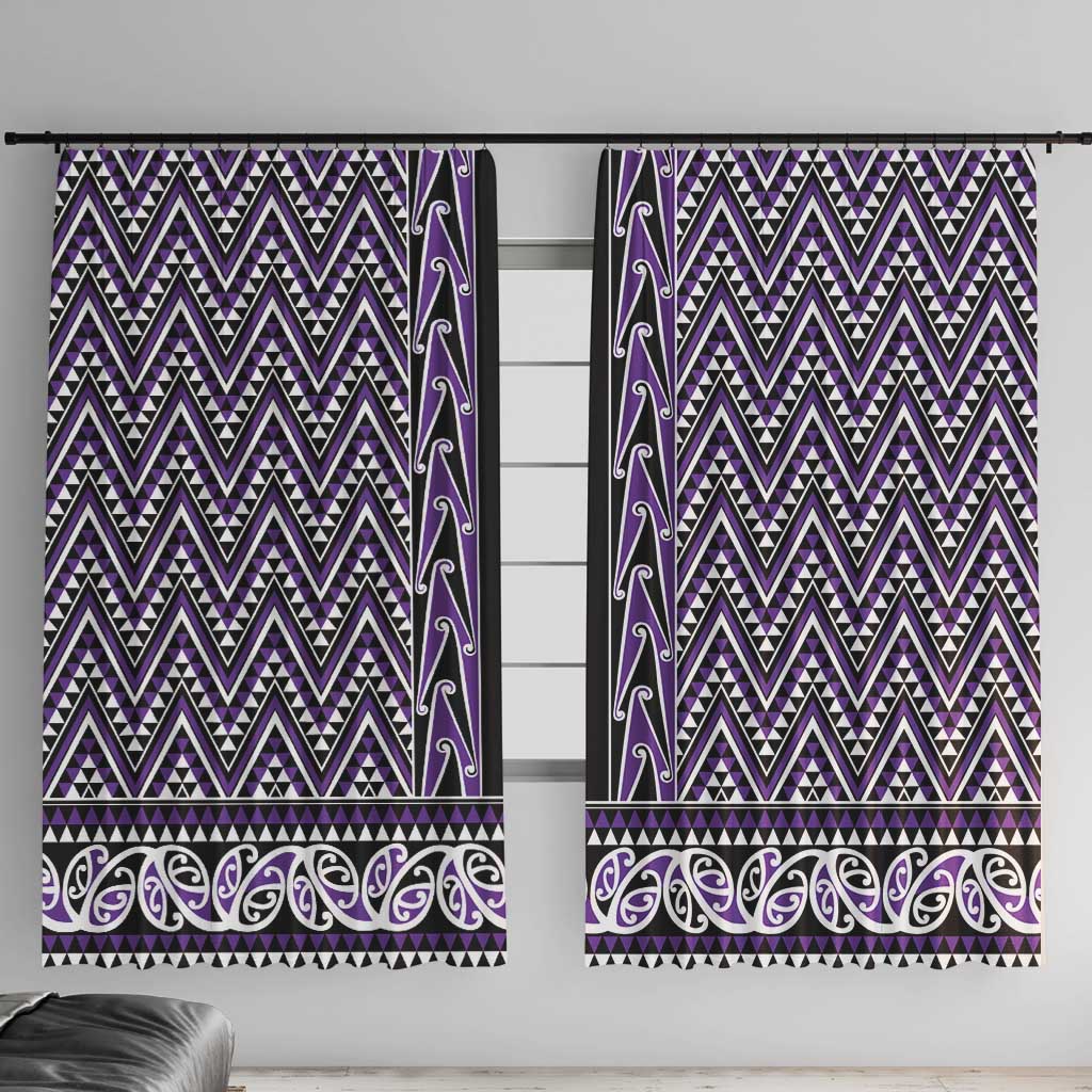 New Zealand Maori Niho Taniwha Window Curtain Waiporopo Mangopare and Puhoro Pattern LT9 With Hooks Purple - Polynesian Pride