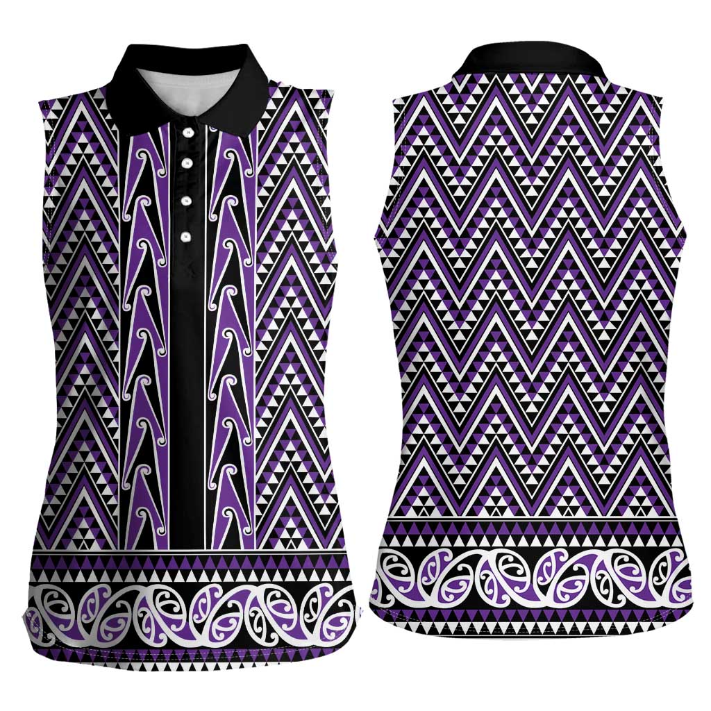 New Zealand Maori Niho Taniwha Women Sleeveless Polo Shirt Waiporopo Mangopare and Puhoro Pattern