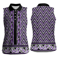 New Zealand Maori Niho Taniwha Women Sleeveless Polo Shirt Waiporopo Mangopare and Puhoro Pattern