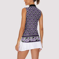 New Zealand Maori Niho Taniwha Women Sleeveless Polo Shirt Waiporopo Mangopare and Puhoro Pattern