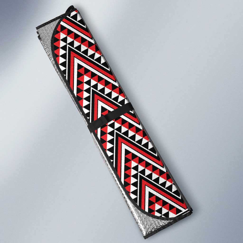 New Zealand Maori Niho Taniwha Auto Sun Shade Whero Mangopare and Puhoro Pattern - Polynesian Pride