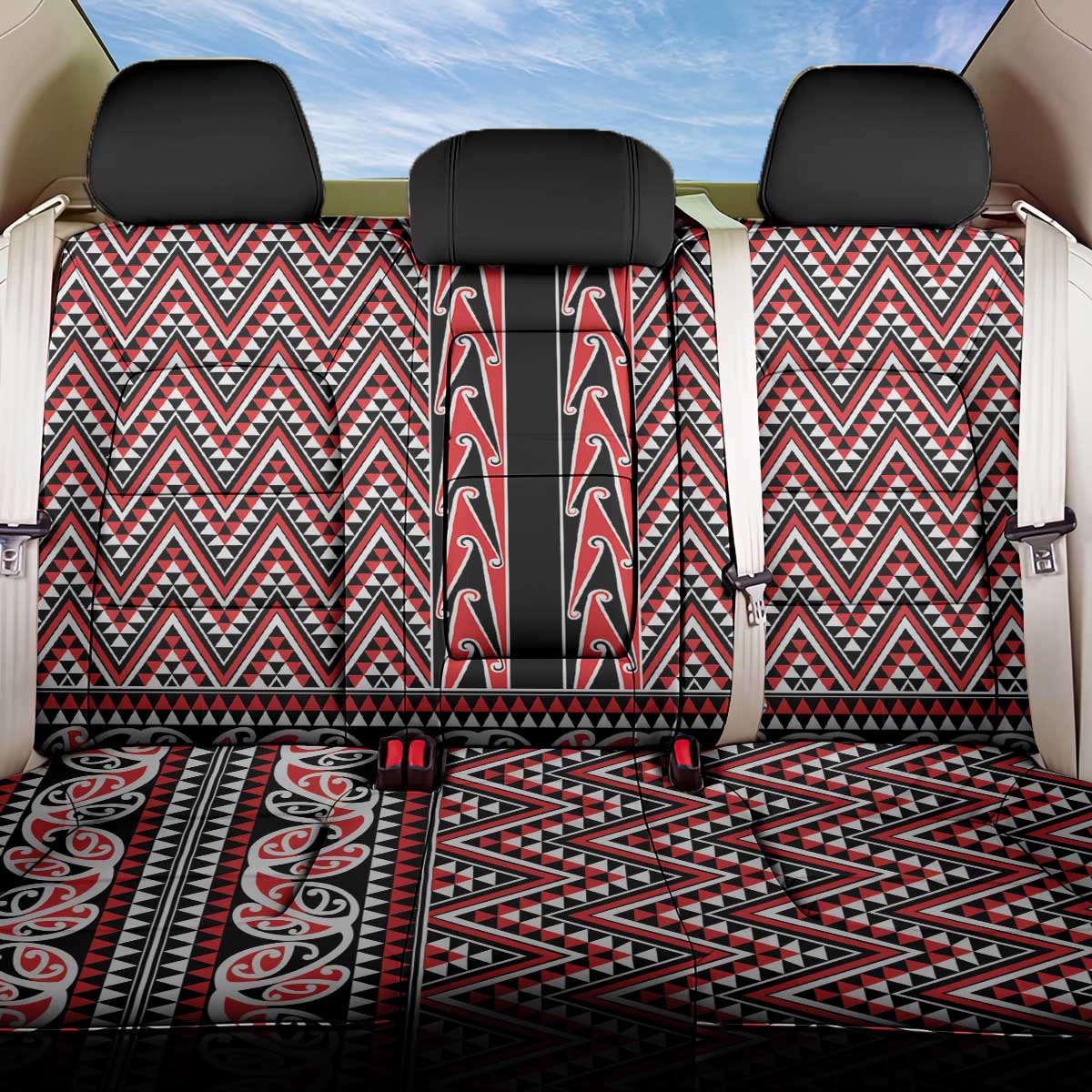 New Zealand Maori Niho Taniwha Back Car Seat Cover Whero Mangopare and Puhoro Pattern