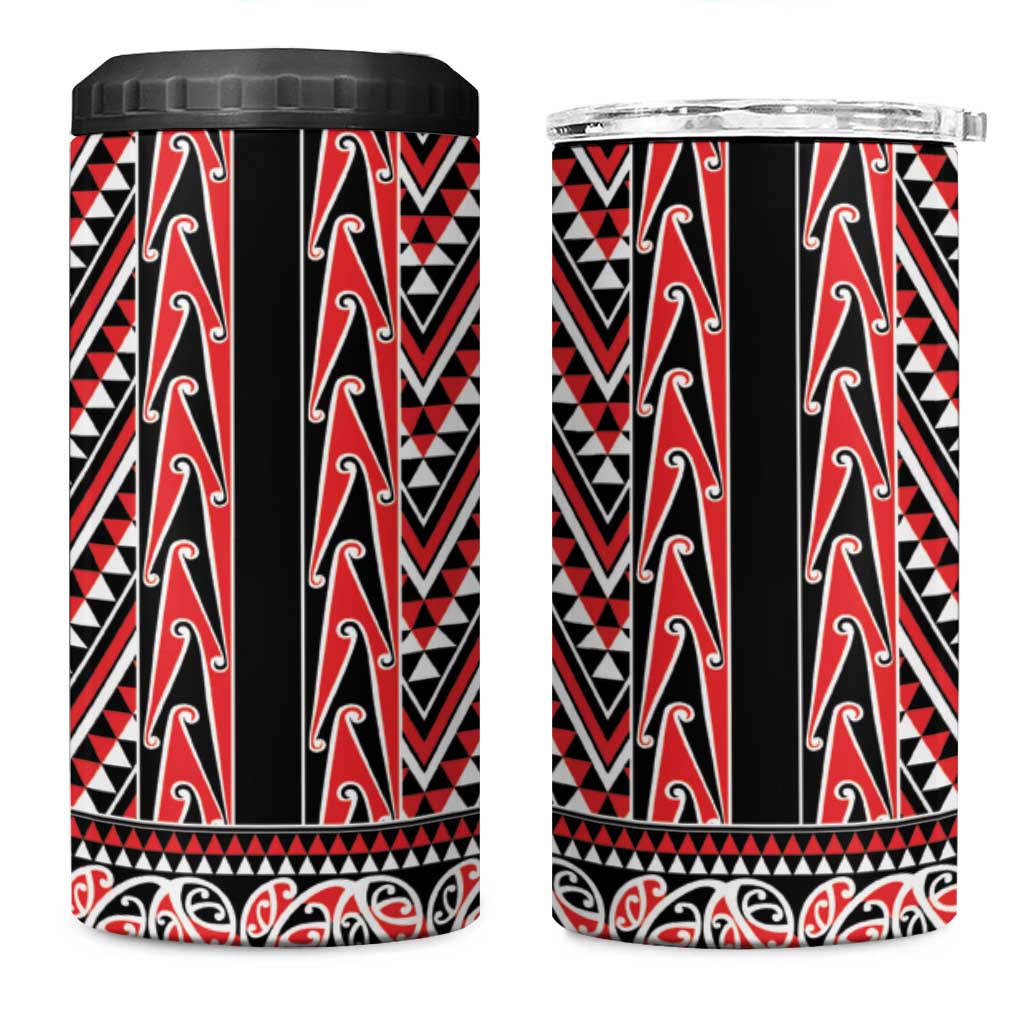 New Zealand Maori Niho Taniwha 4 in 1 Can Cooler Tumbler Whero Mangopare and Puhoro Pattern LT9 One Size: 16 oz Red - Polynesian Pride