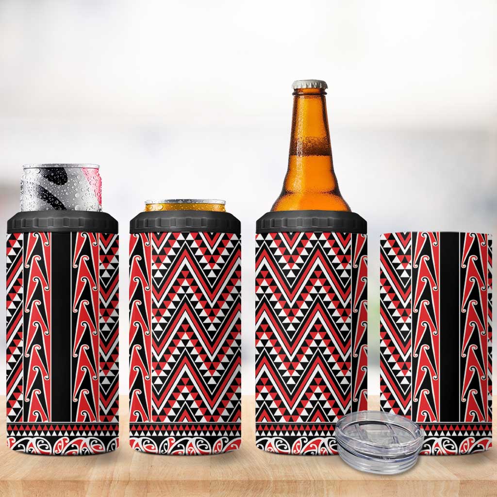 New Zealand Maori Niho Taniwha 4 in 1 Can Cooler Tumbler Whero Mangopare and Puhoro Pattern LT9 - Polynesian Pride