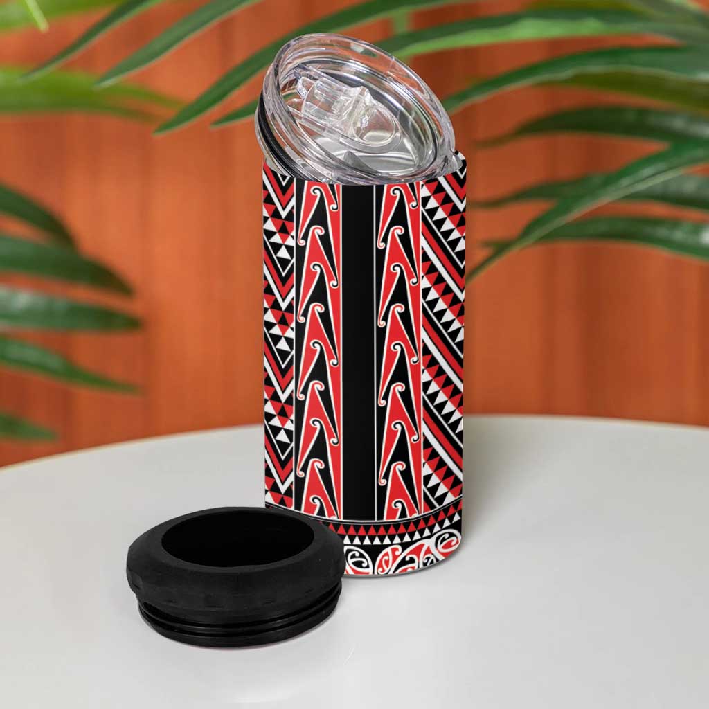 New Zealand Maori Niho Taniwha 4 in 1 Can Cooler Tumbler Whero Mangopare and Puhoro Pattern LT9 - Polynesian Pride