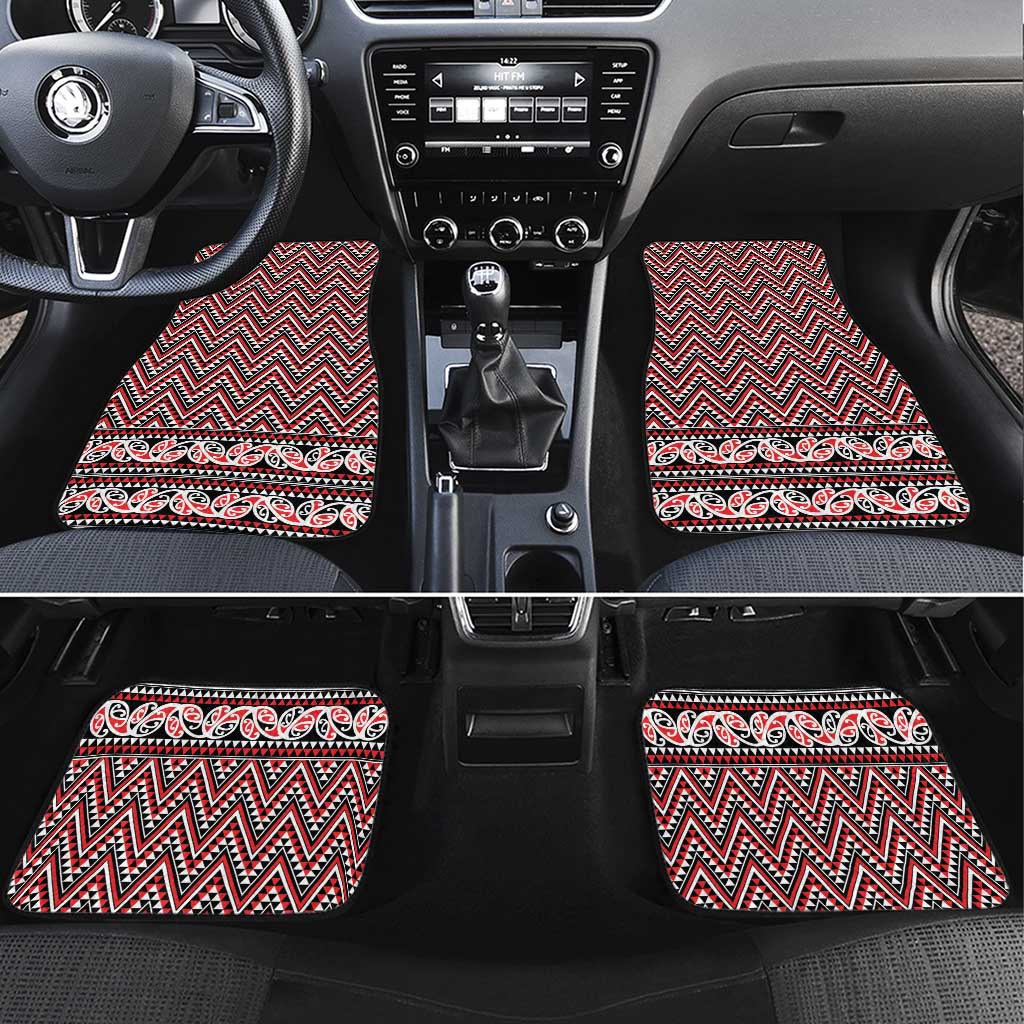 New Zealand Maori Niho Taniwha Car Mats Whero Mangopare and Puhoro Pattern LT9 Set 4pcs Red - Polynesian Pride