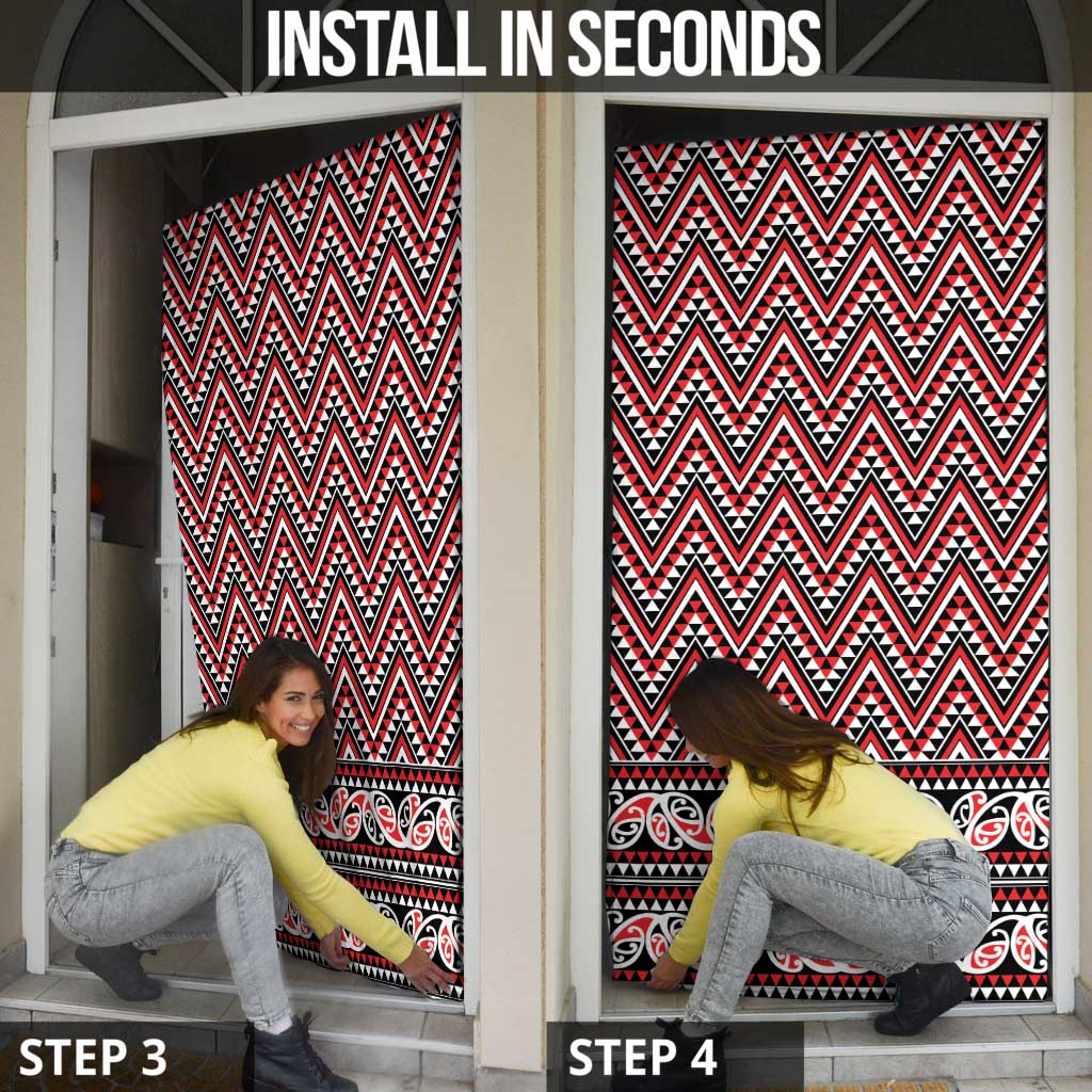 New Zealand Maori Niho Taniwha Door Cover Whero Mangopare and Puhoro Pattern - Polynesian Pride
