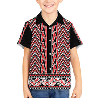 New Zealand Maori Niho Taniwha Family Matching Long Sleeve Bodycon Dress and Hawaiian Shirt Whero Mangopare and Puhoro Pattern LT9 Son's Shirt Red - Polynesian Pride