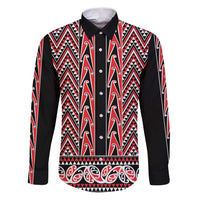 New Zealand Maori Niho Taniwha Family Matching Puletasi and Hawaiian Shirt Whero Mangopare and Puhoro Pattern LT9 Dad's Shirt - Long Sleeve Red - Polynesian Pride