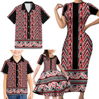 New Zealand Maori Niho Taniwha Family Matching Short Sleeve Bodycon Dress and Hawaiian Shirt Whero Mangopare and Puhoro Pattern LT9 - Polynesian Pride