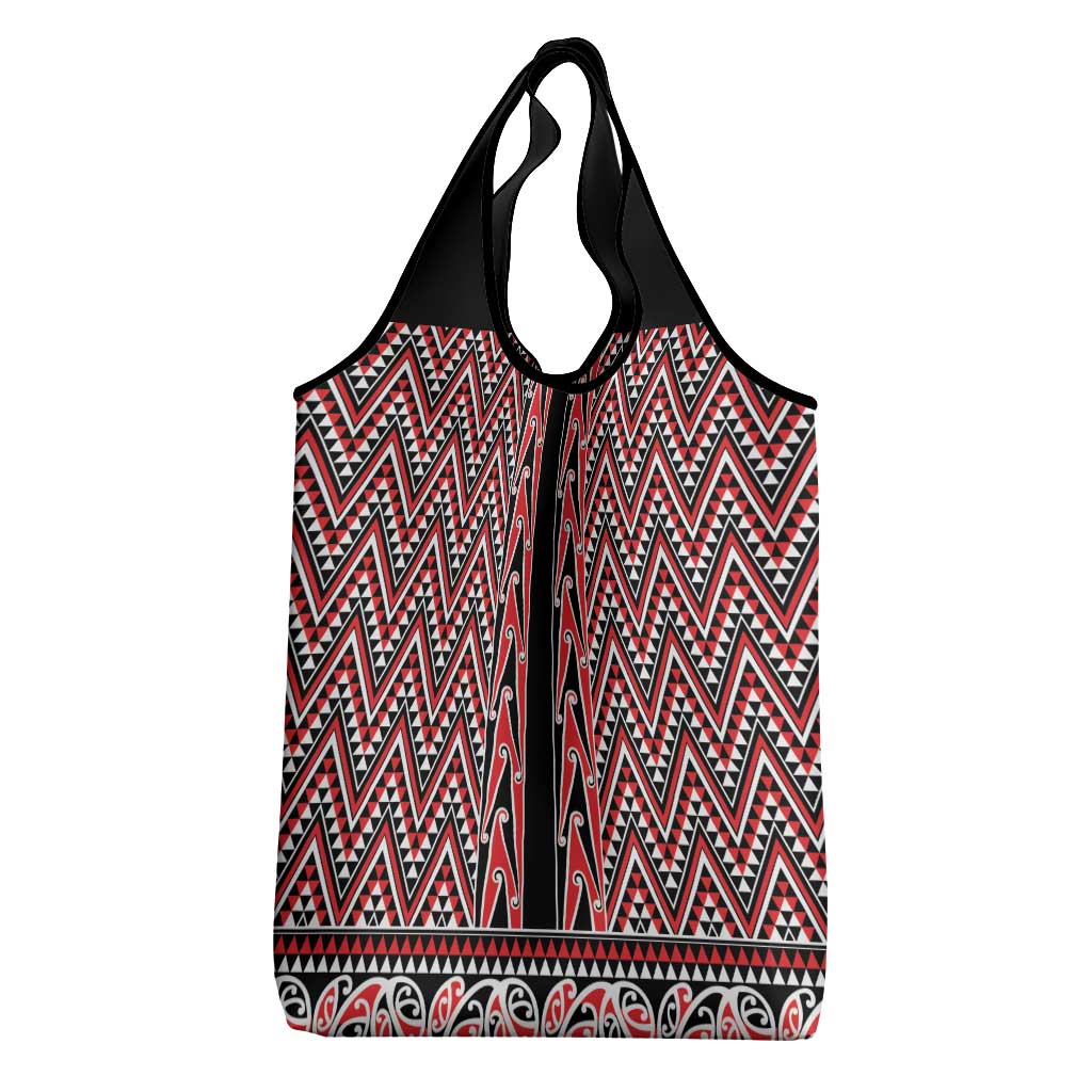New Zealand Maori Niho Taniwha Grocery Bag Whero Mangopare and Puhoro Pattern