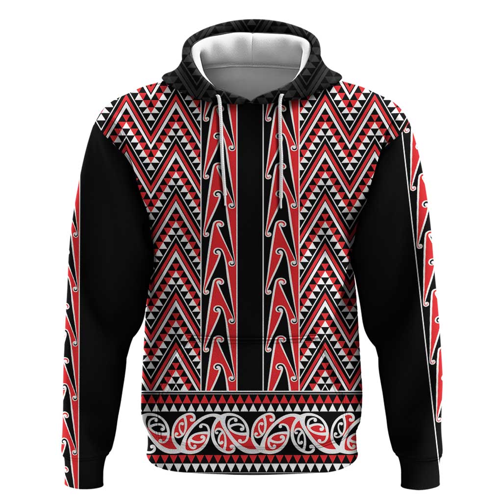 New Zealand Maori Niho Taniwha Hoodie Whero Mangopare and Puhoro Pattern