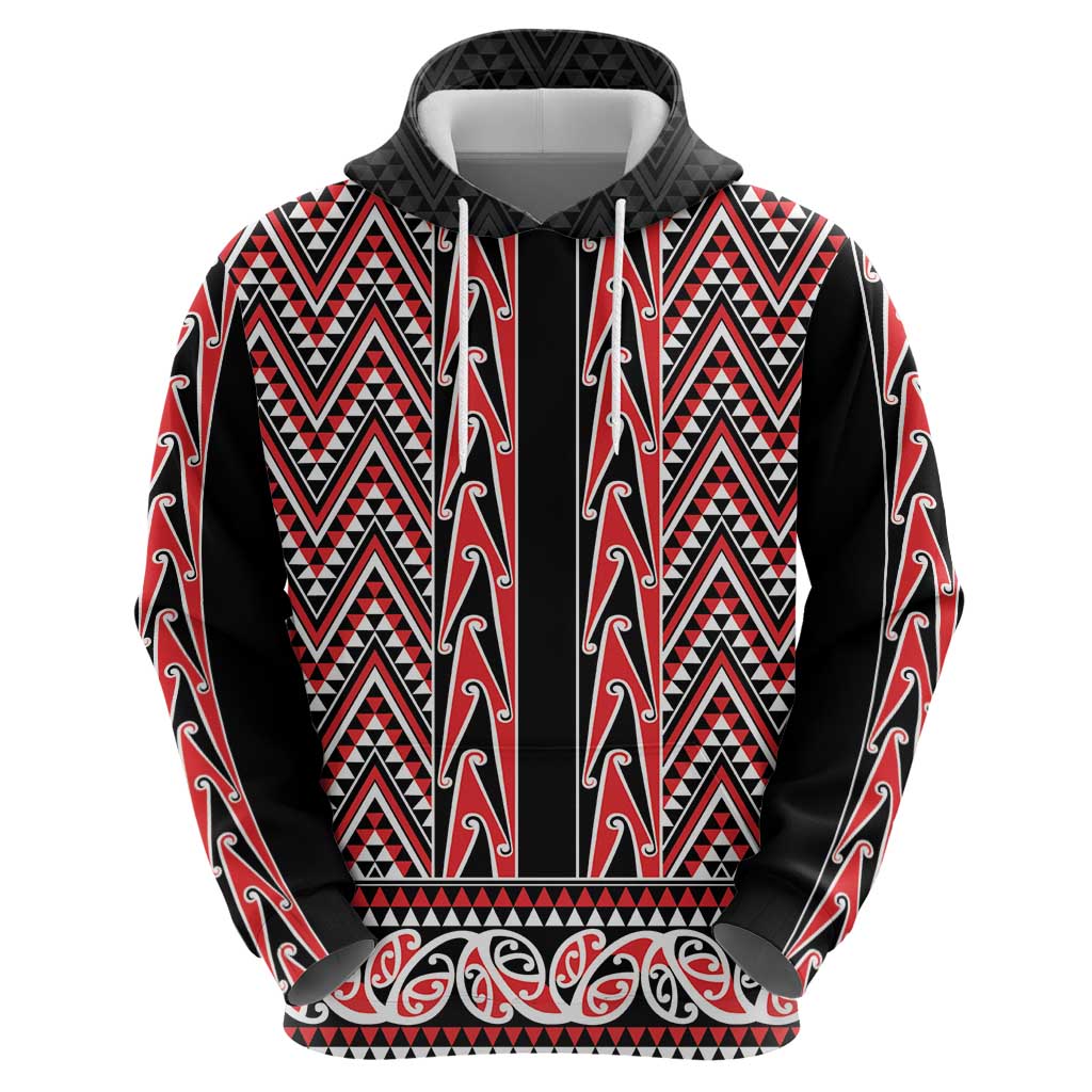 New Zealand Maori Niho Taniwha Hoodie Whero Mangopare and Puhoro Pattern