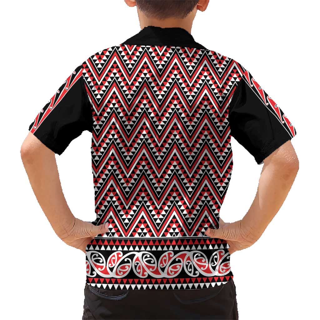 New Zealand Maori Niho Taniwha Kid Hawaiian Shirt Whero Mangopare and Puhoro Pattern