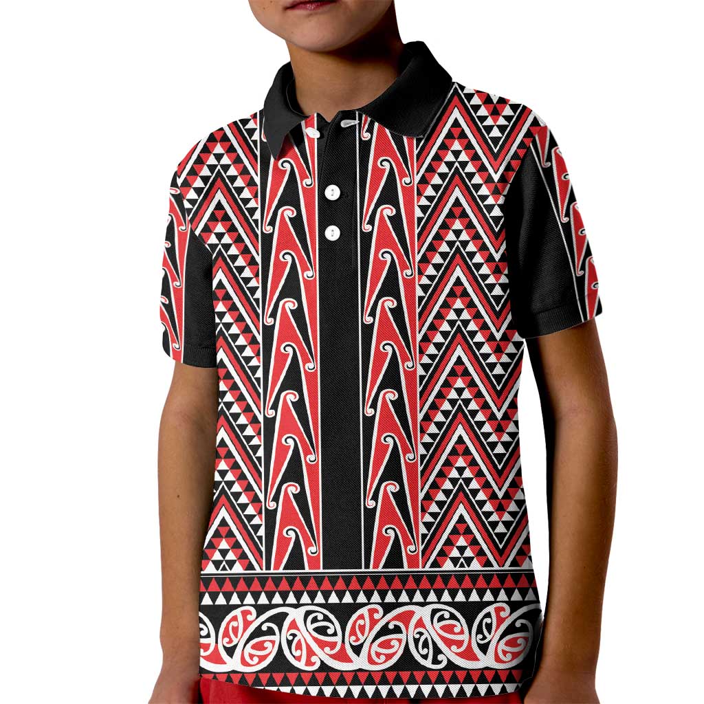 New Zealand Maori Niho Taniwha Kid Polo Shirt Whero Mangopare and Puhoro Pattern LT9 Kid Red - Polynesian Pride