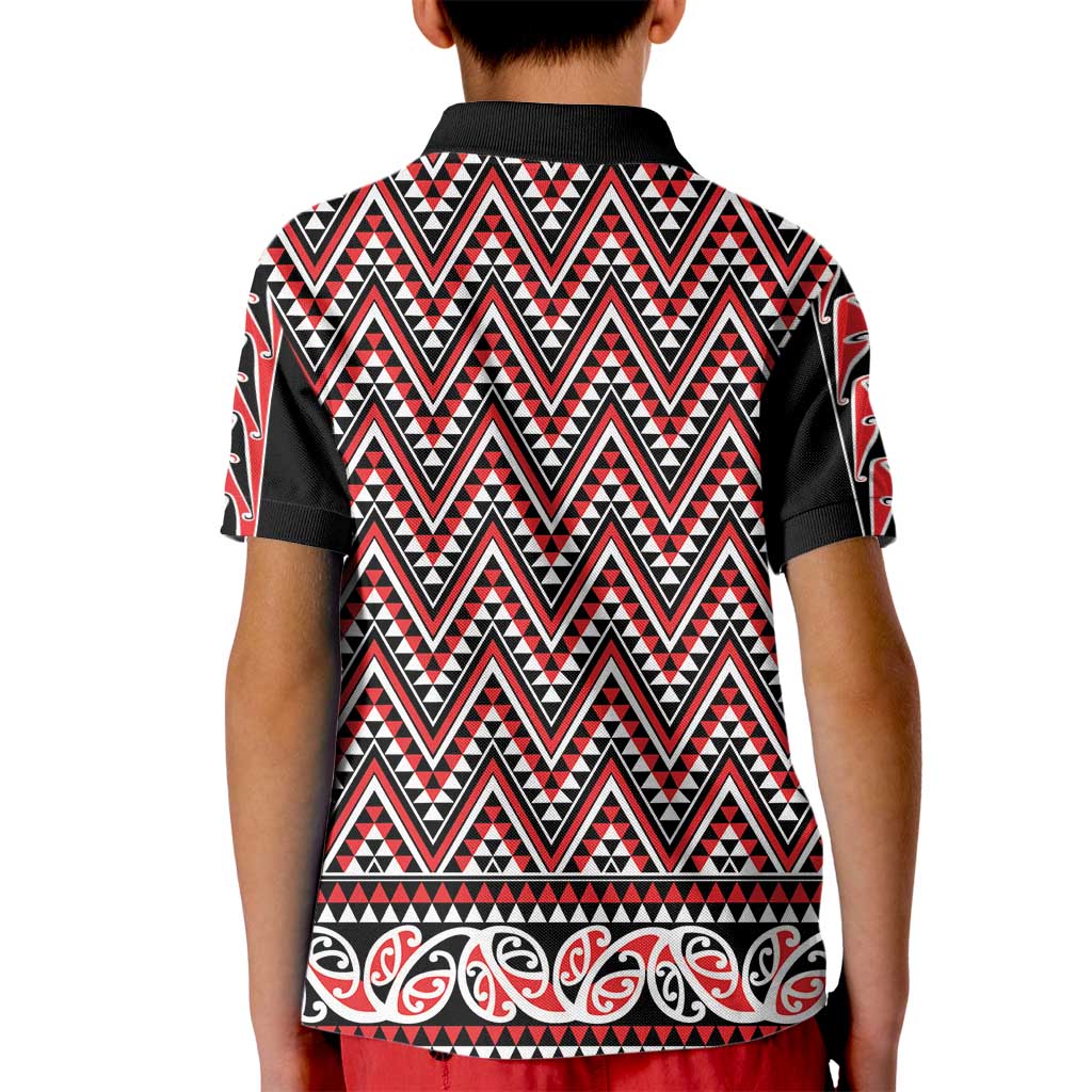 New Zealand Maori Niho Taniwha Kid Polo Shirt Whero Mangopare and Puhoro Pattern LT9 - Polynesian Pride