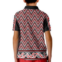 New Zealand Maori Niho Taniwha Kid Polo Shirt Whero Mangopare and Puhoro Pattern LT9 - Polynesian Pride