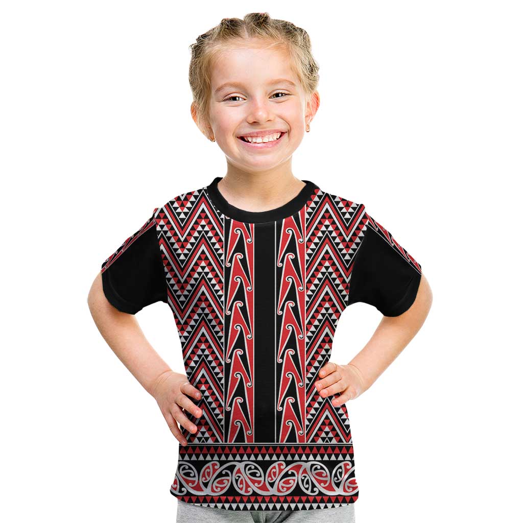 New Zealand Maori Niho Taniwha Kid T Shirt Whero Mangopare and Puhoro Pattern LT9 Red - Polynesian Pride