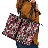 New Zealand Maori Niho Taniwha Leather Tote Bag Whero Mangopare and Puhoro Pattern