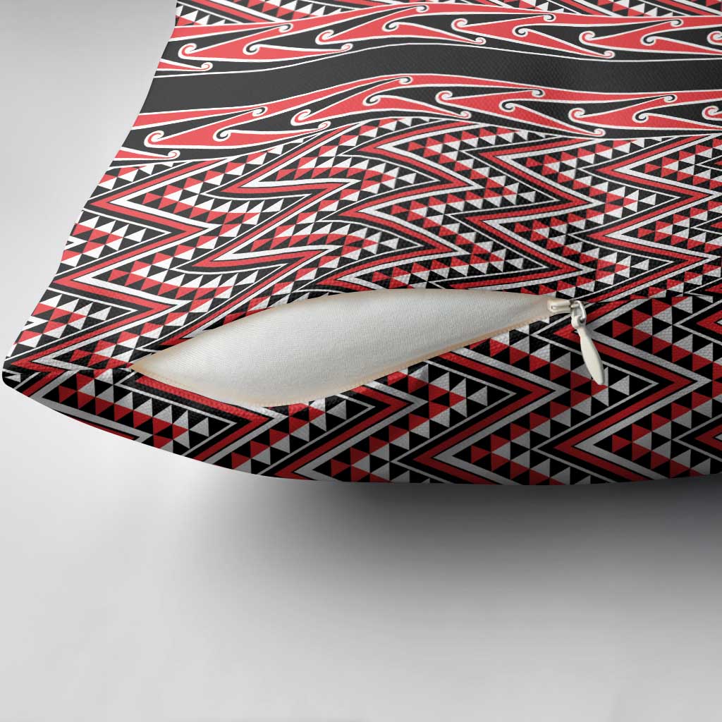 New Zealand Maori Niho Taniwha Pillow Cover Whero Mangopare and Puhoro Pattern - Polynesian Pride