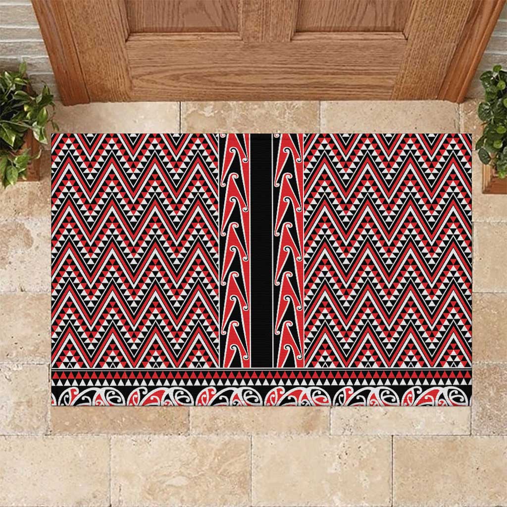 New Zealand Maori Niho Taniwha Rubber Doormat Whero Mangopare and Puhoro Pattern LT9 Red - Polynesian Pride