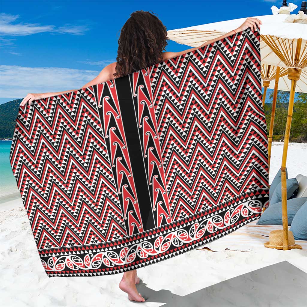 New Zealand Maori Niho Taniwha Sarong Whero Mangopare and Puhoro Pattern LT9 One Size 44 x 66 inches Red - Polynesian Pride